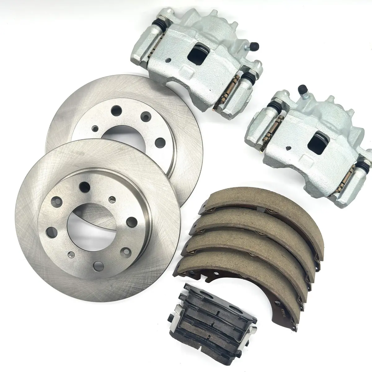 Brake Package - 4 Piece - Front Brake Pads, Front Brake Rotors, Rear Brake Shoe Set & Calipers - Honda Acty Van - Hh5, Hh6  Models - 1999-2019 1