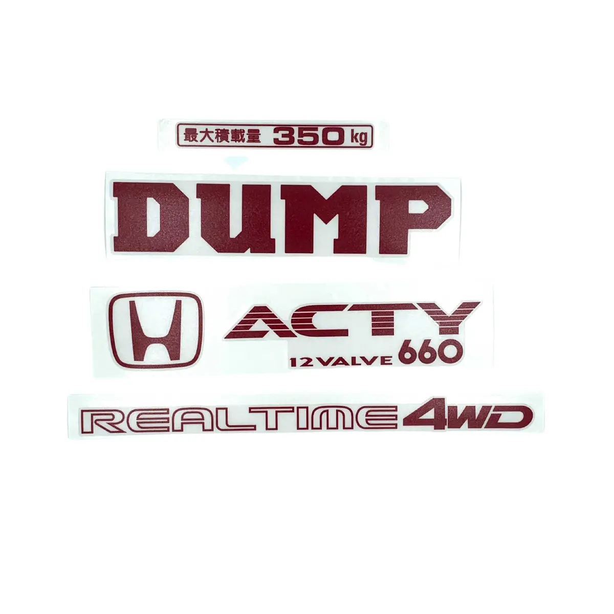 Honda Acty Dump Decal Package - Honda Acty Truck Ha3, Ha4 Models (1990-1999) - Oem Red - Premium Quality Mini Truck / Kei Truck Decal 1