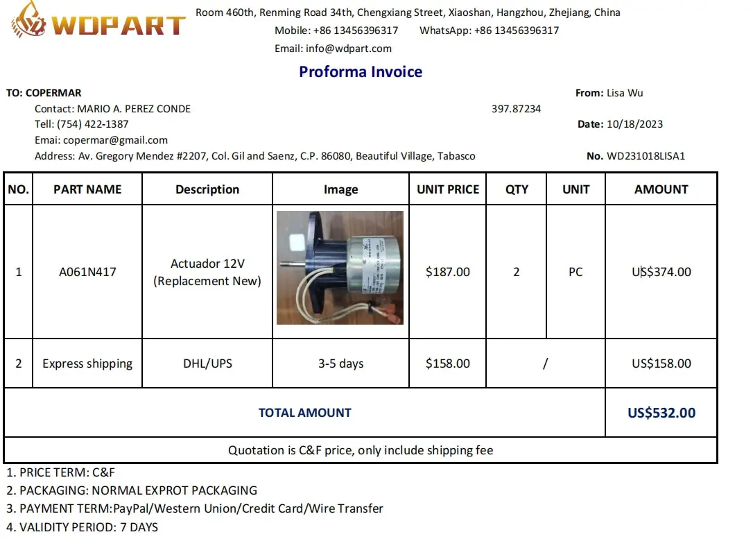 To Copermar - A061n417 Actuador 12V Replacement New 1