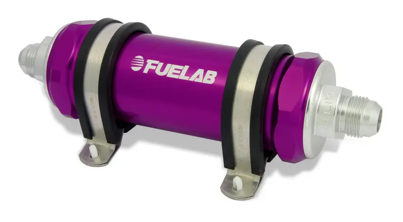 Fuelab 828 Inline Fuel Filter – -12An Inlet / -8An Outlet, 40-Micron Stainless Steel, Purple Housing 1