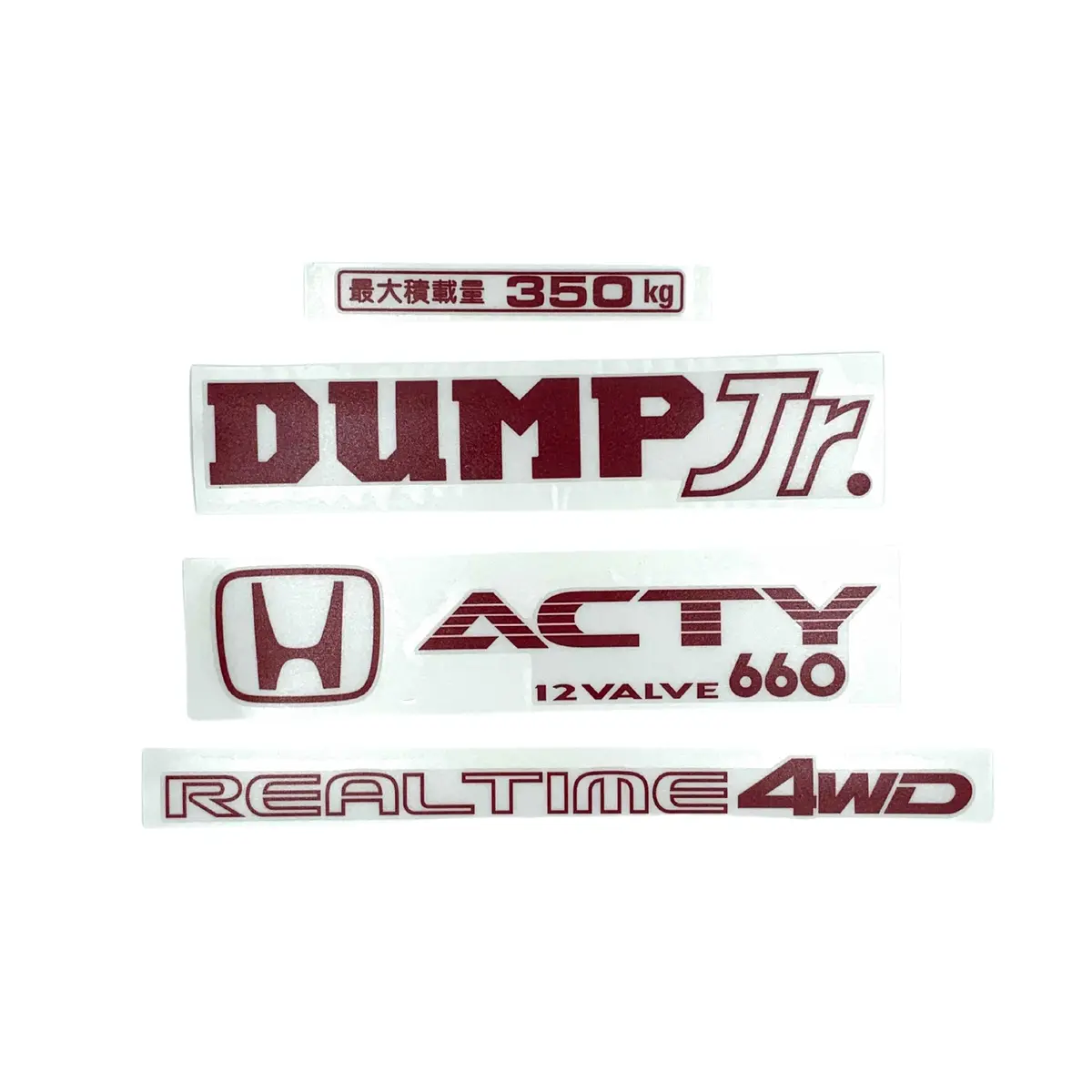 Honda Acty Dump Jr. Decal Package - Honda Acty Truck Ha3, Ha4 Models (1990-1999) - Oem Red - Premium Quality Mini Truck / Kei Truck Decal 1