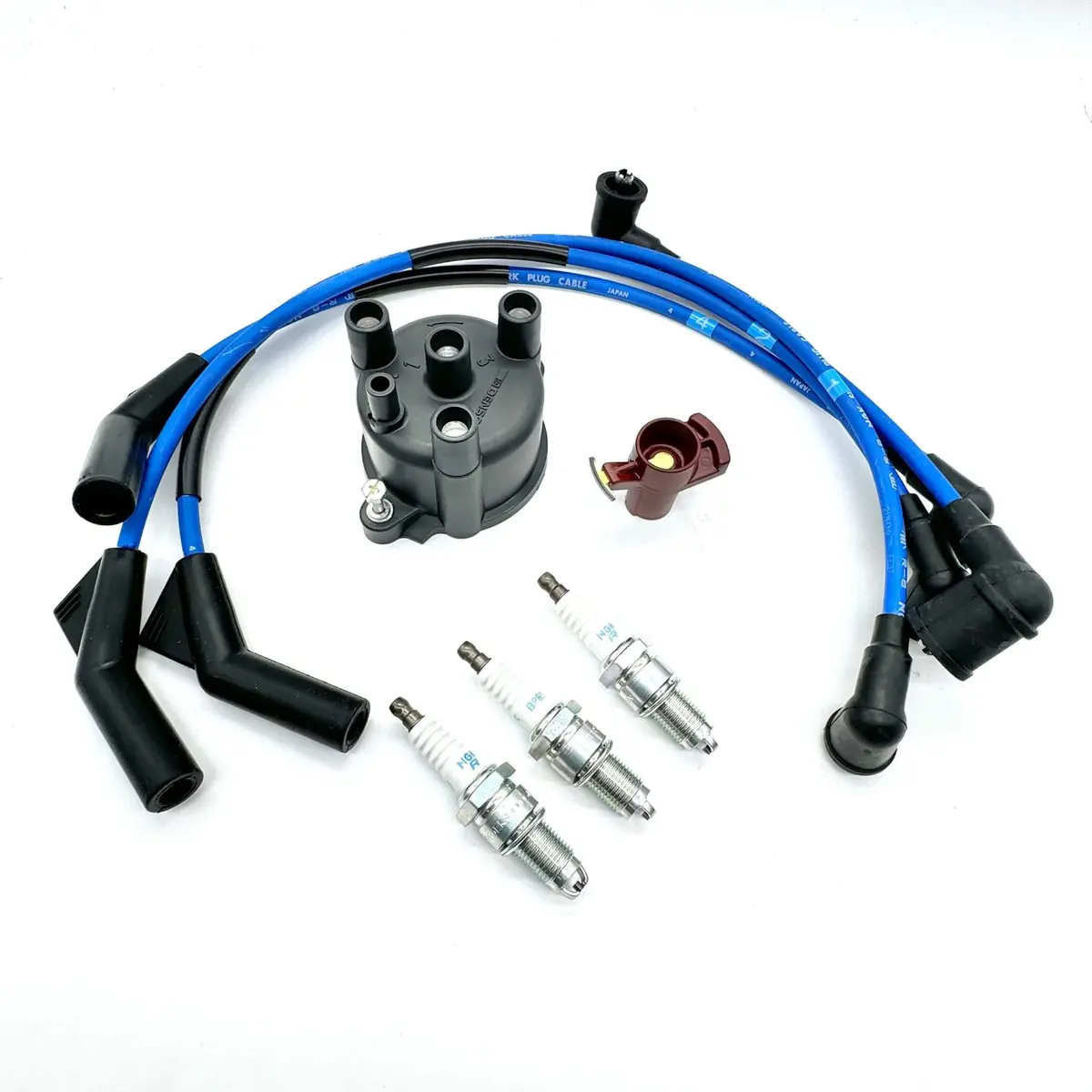 Ignition Kit - Distributor Cap, Distributor Rotor & Spark Plugs & Wires - Efns Engines - Daihatsu Hijet Truck - S100p, S110p - 1994-1998 1