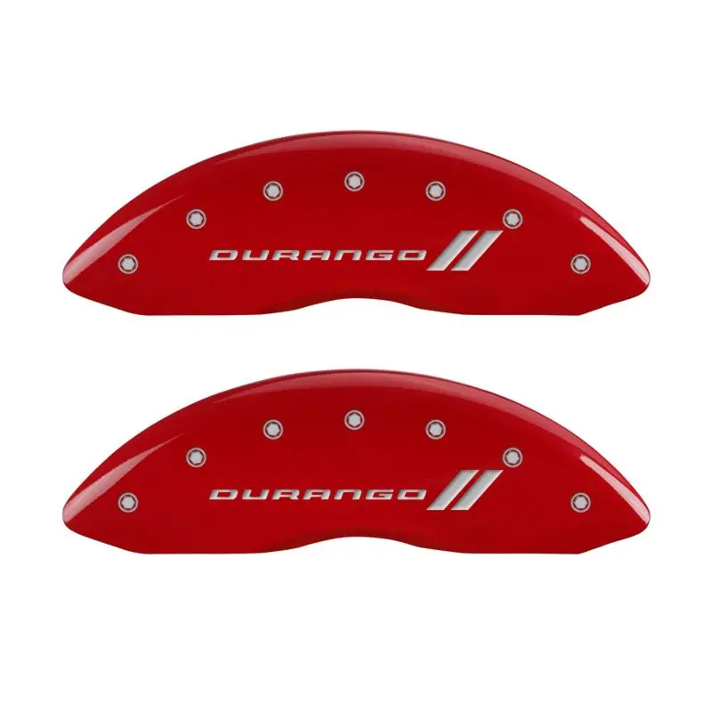 Mgp Engraved 4-Piston Caliper Covers — Durango Red Finish With Stripe Accent, Silver Chrome Detailing 1