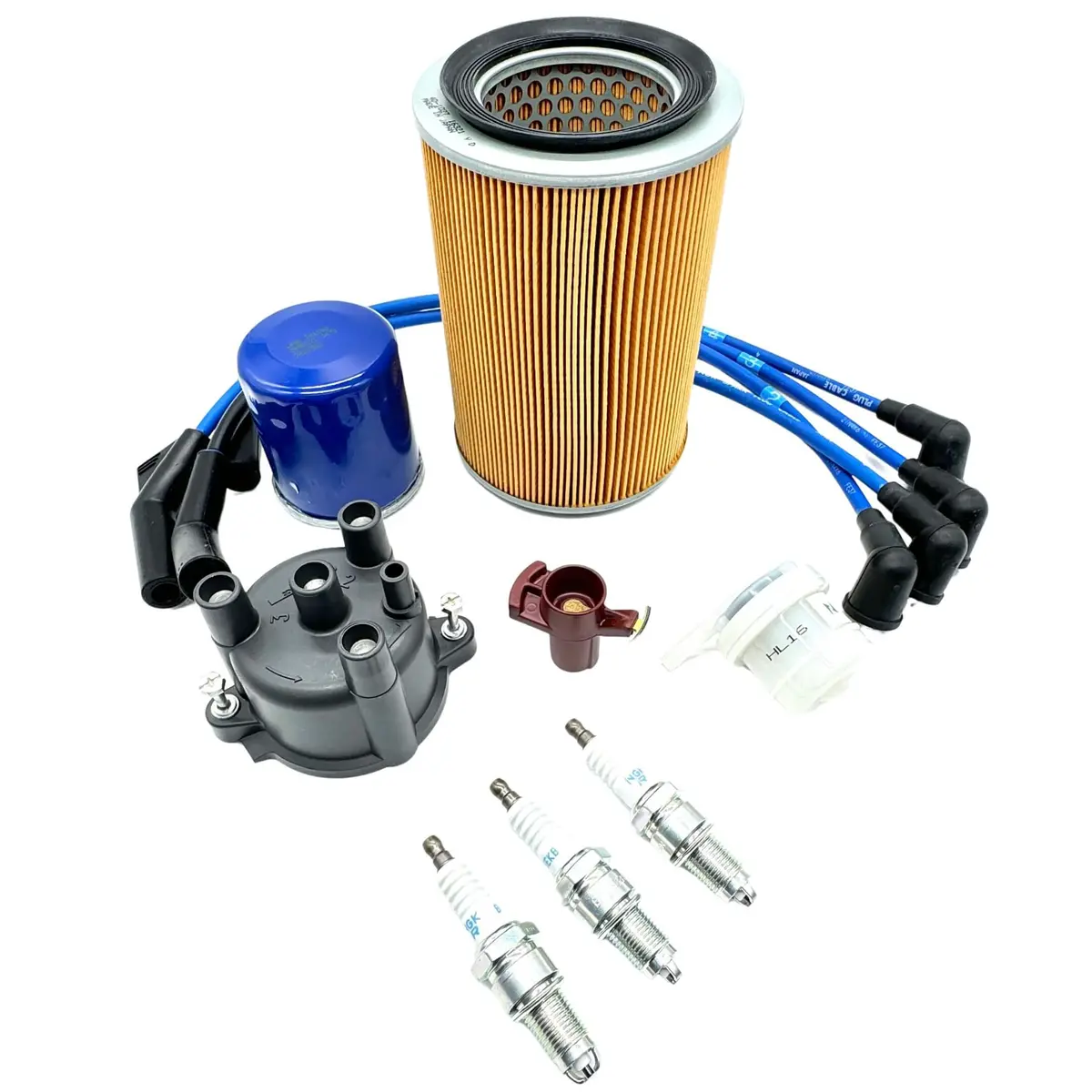 Ignition Kit - Distributor Cap, Distributor Rotor & Spark Plugs & Wires, Air Filter, Fuel Filter, Oil Filter - Efns Engines - Daihatsu Hijet Truck - S100p, S110p - 1994-1998 1