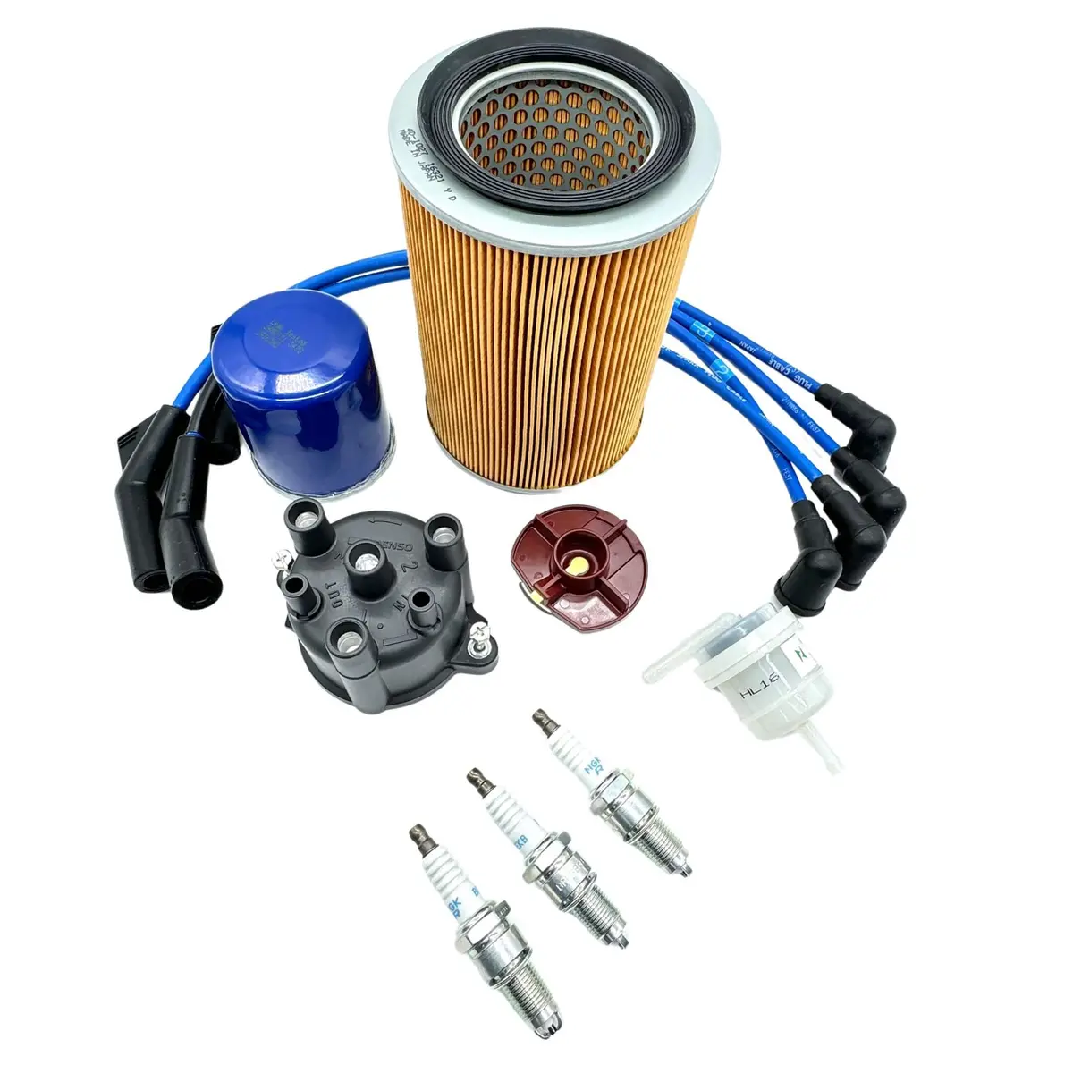 Ignition Kit - Distributor Cap, Distributor Rotor, Spark Plug Wires & Plugs, Air Filter, Oil Filter, Fuel Filter - Efns Engines - Daihatsu Hijet Van - S100v, S110v - 1994-1998 1