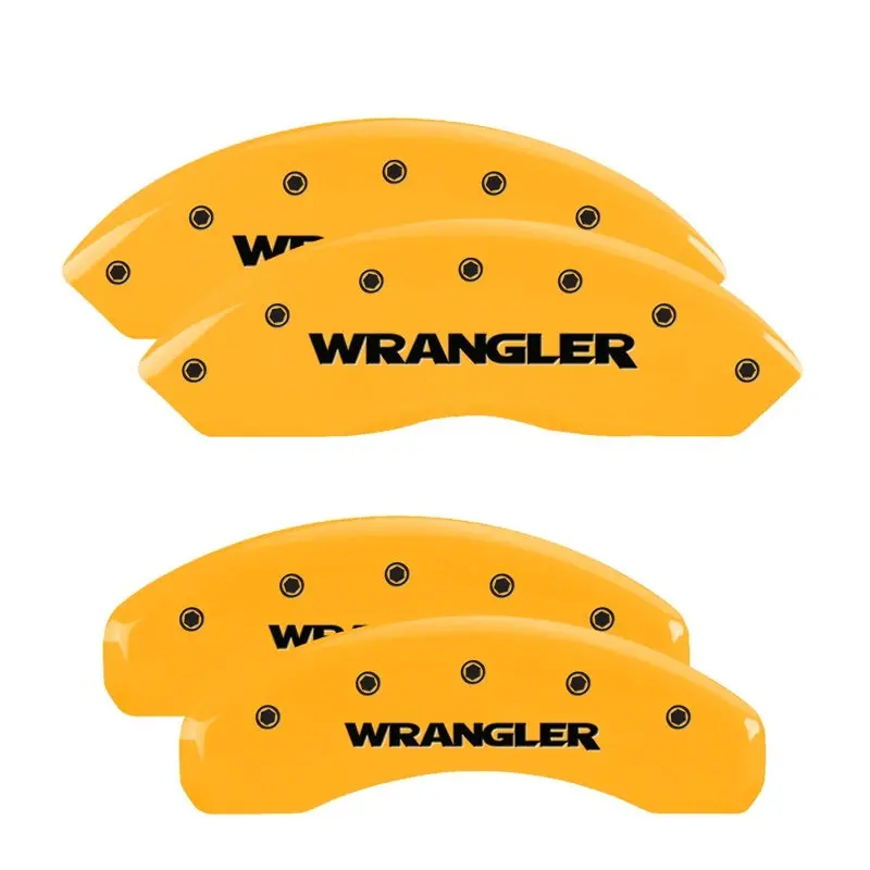 Mgp Engraved 4-Piece Caliper Cover Set — Front And Rear, Jeep Wrangler Jl (2018+), Yellow Finish With Black Charcoal Detailing 1