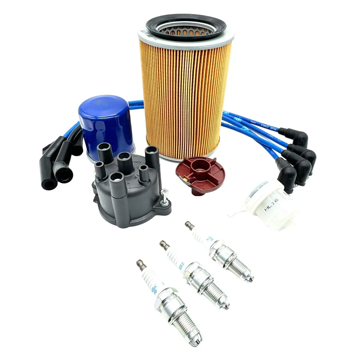 Ignition Kit - Distributor Cap, Distributor Rotor, Spark Plug Wires & Plugs, Air Filter, Oil Filter, Fuel Filter - Efns Engines - Daihatsu Hijet Truck - S100p, S110p - 1994-1998 1
