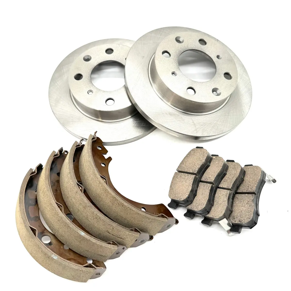 Brake Package - 3 Piece - Front Brake Pads, Front Brake Rotors, Rear Brake Shoe Set - Honda Acty Van/Truck Ha3, Ha4, Hh3, Hh4 Models - 1990-1999 1