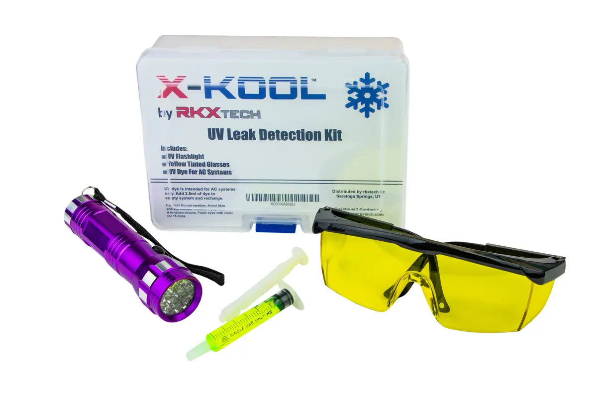 Rkx X-Kool Automotive Uv Leak Detection Kit With Uv Flashlight, Glasses, And Ac System Uv Dye 1