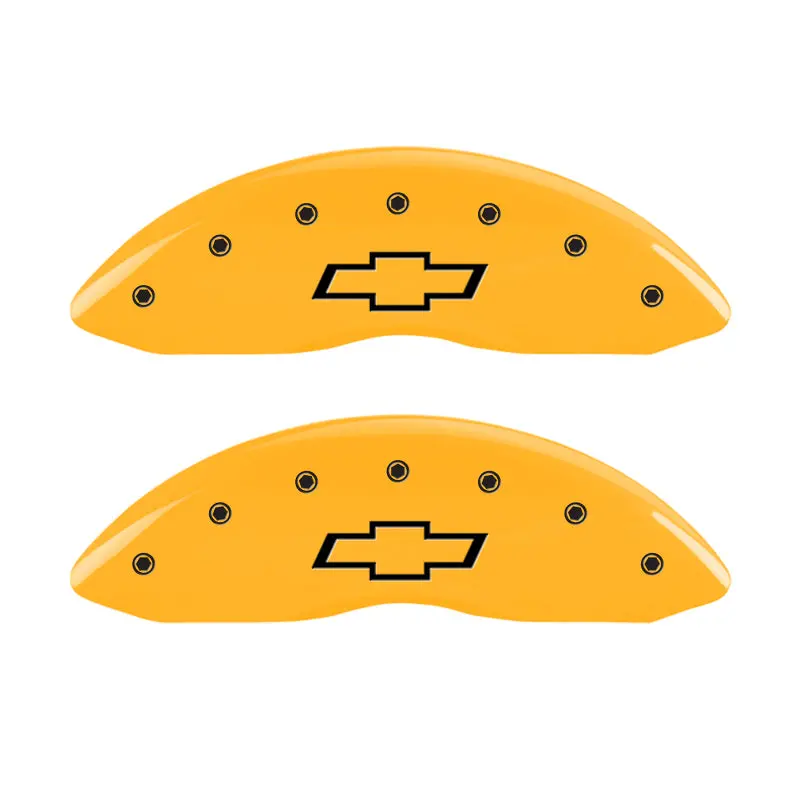 Mgp Engraved 4-Piece Caliper Cover Set – Bowtie Yellow Finish With Black Charcoal Accents For 2000 Chevrolet Camaro 1