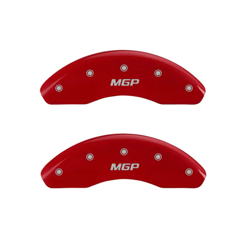 Mgp Engraved 4-Piston Brake Caliper Covers – Front & Rear, Red Finish With Silver Highlight 1