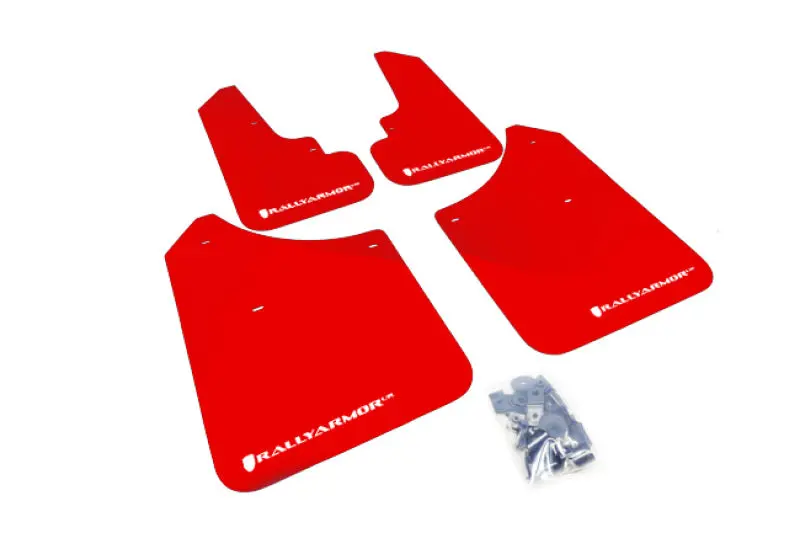 Rally Armor Ur Series Red Mud Flaps With White Logo — Fits 2003–2008 Subaru Forester 1