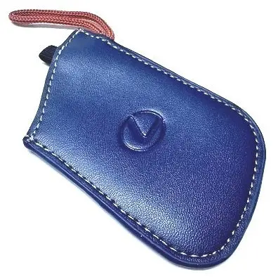 Genuine Lexus Blue Leather Smart Access Key Glove (Orange Loop / Silver Stitching) 1
