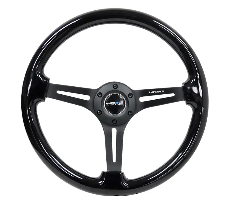 Nrg Steering Wheel - 350Mm Classic Black Wood Grain - 3-Spoke Slotted Matte Aluminum - Rst-018Bk-Bk 1
