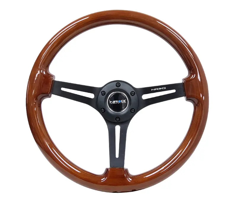 Nrg Steering Wheel - 350Mm Classic Brown Wood Grain Wheel - Black 3-Spoke Slotted - Rst-018Br-Bk 1