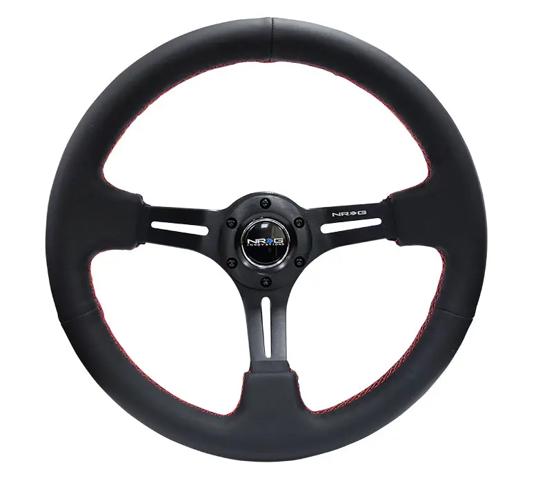 Nrg Steering Wheel - 350Mm Deep-Dish - Black Leather & Red Stitch - Rst-018R-Rs 1