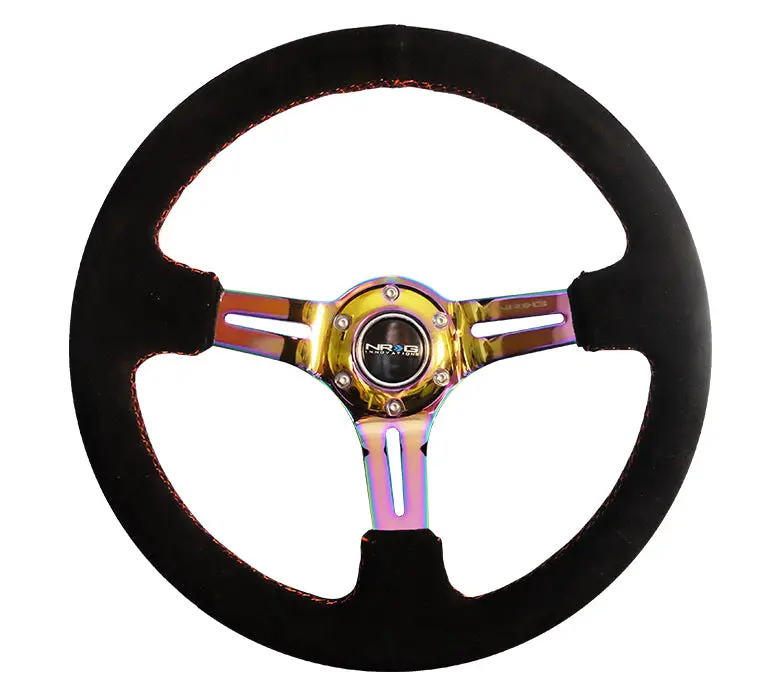 Nrg Steering Wheel - 350Mm Deep Dish Suede – Red Stitch & Neochrome Spoke – Rst-018S-Mcrs 1
