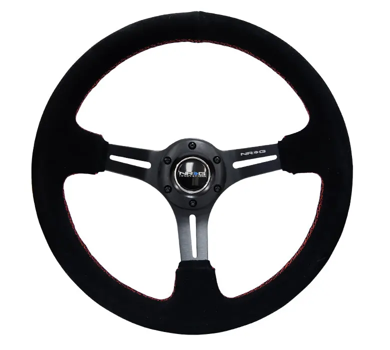 Nrg Steering Wheel - 350Mm Suede Deep Dish - Black Leather & Red Stitch - Rst-018S-Rs 1