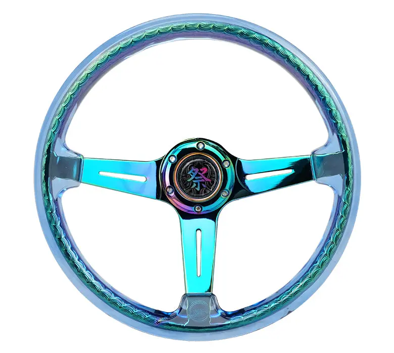 Nrg Steering Wheel - "Matsuri" 350Mm - Blue Acrylic & Neochrome Spoke - Rst-027Mc-Bl 1