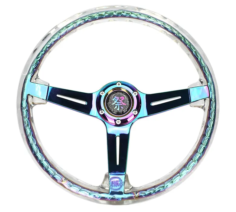 Nrg Steering Wheel - Matsuri - 350Mm 2" Deep Dish Clear Acrylic Steering Wheel And Neochrome Spoke Finish With Slits - Rst-027Mc-Cl 1