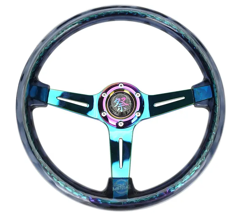 Nrg Steering Wheel - 'Matsuri' - 350Mm - 2" Deep Dish Clear Acrylic Smoke/Neochrome - Rst-027Mc-Sm 1