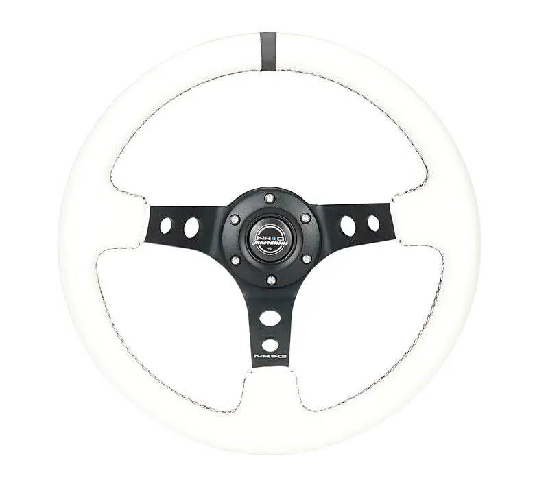 Nrg Steering Wheel - 350Mm White Leather W/ Black Spokes - Rst-006Bk-Wt-B 1