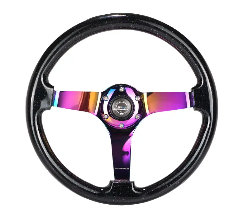 Nrg Steering Wheel - 350Mm Black Sparkle Wood Grain Wheel With Neo Chrome Spokes - Rst-036Bsb-Mc 1