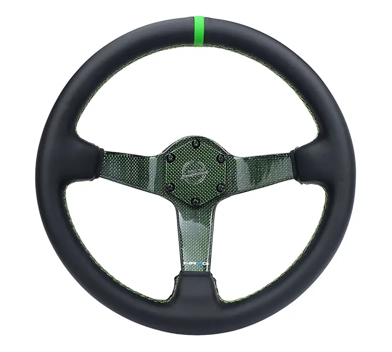 Nrg Steering Wheel - 350Mm Lustrous Green Carbon Fiber With Leather Grip - Rst-036Cf-Gn 1