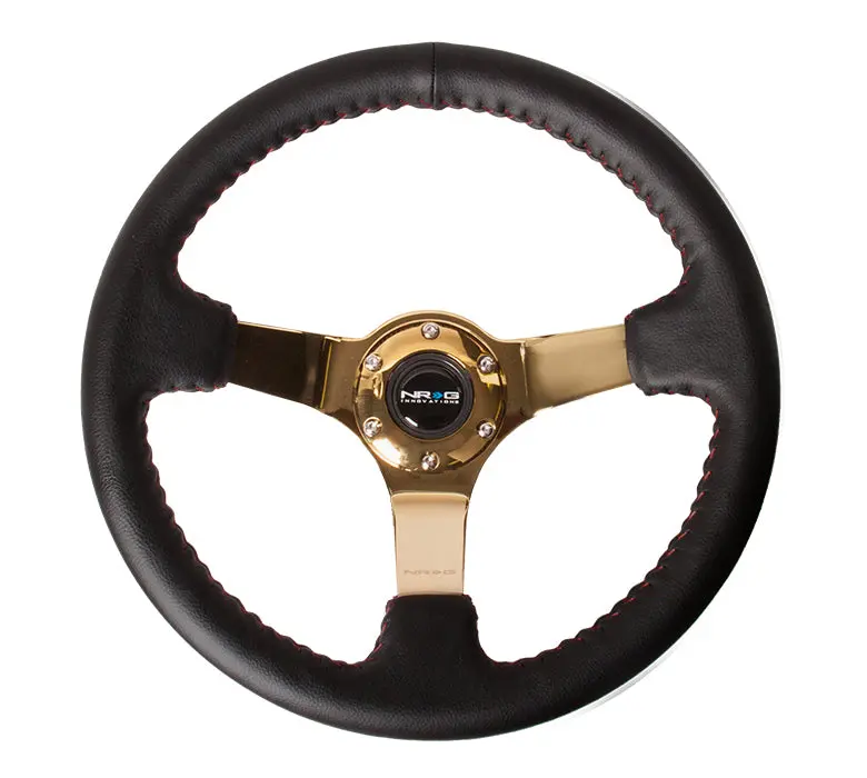 Nrg Steering Wheel - 350Mm Chrome Gold-Spoke - Black Leather & Red Stitching 1