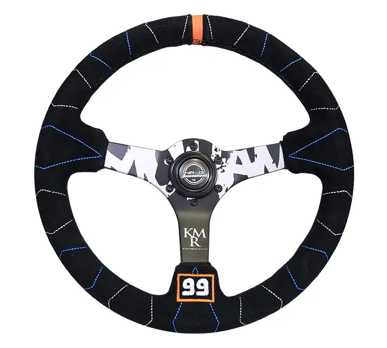 Nrg Steering Wheel - 350Mm Black Suede Steering Wheel Kyle Mohan Signature - 3" Deep, 5Mm Matte Black Spoke - Rst-036Mb-S-Kmr 1