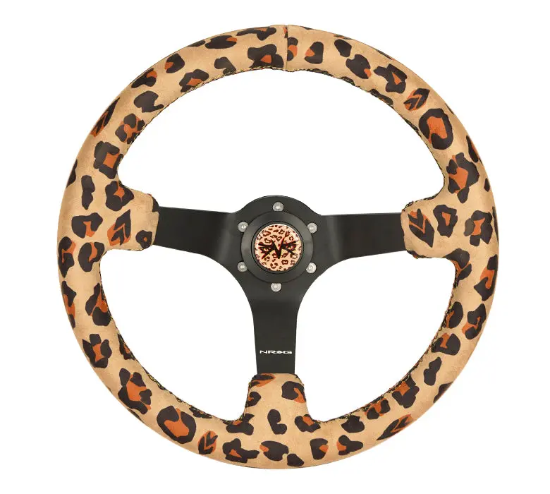 Nrg Steering Wheel - 350Mm Savage Brown Leopard Vegan Fabric W/ Matte Black Spokes - Rst-036Mb-Sv-Br 1