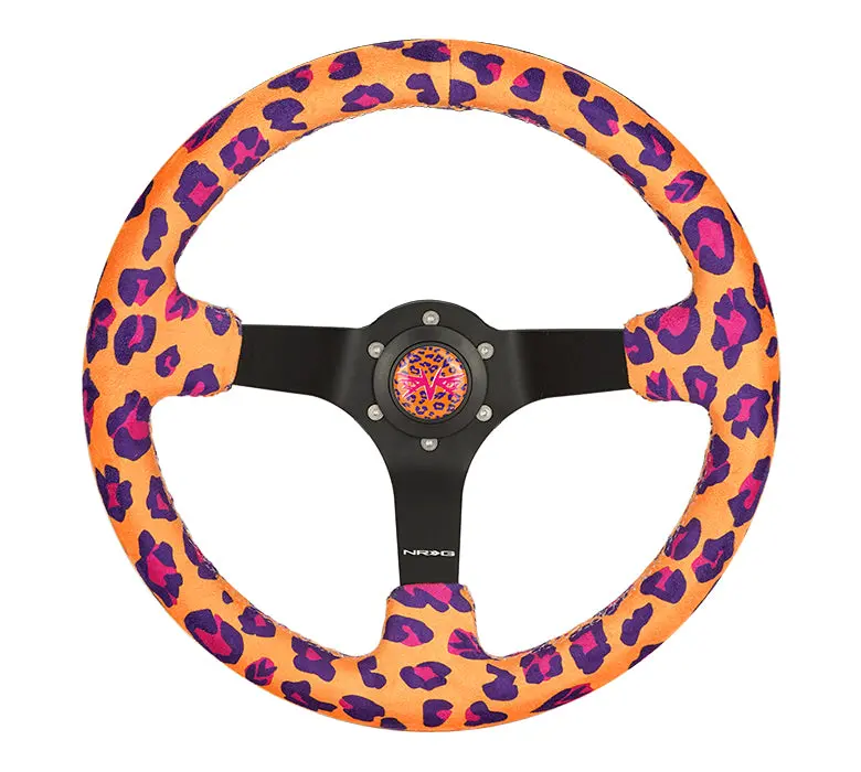 Nrg Steering Wheel - Savage 350Mm - Matte Black Spoke & Orange Leopard Vegan Print - Rst-036Mb-Sv-Or 1