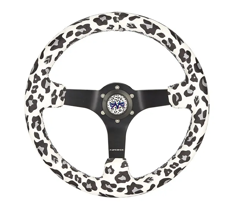 Nrg Steering Wheel - 350Mm Savage White Leopard Vegan Print With Matte Black Spoke - Rst-036Mb-Sv-Wt 1