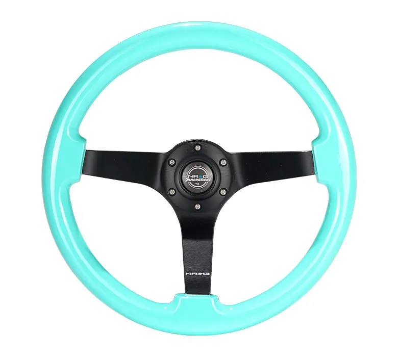 Nrg Steering Wheel - 350Mm Classic Minty Fresh Wood Grain - 3" Deep With Solid Black Spokes - Rst-036Mf-Bk 1