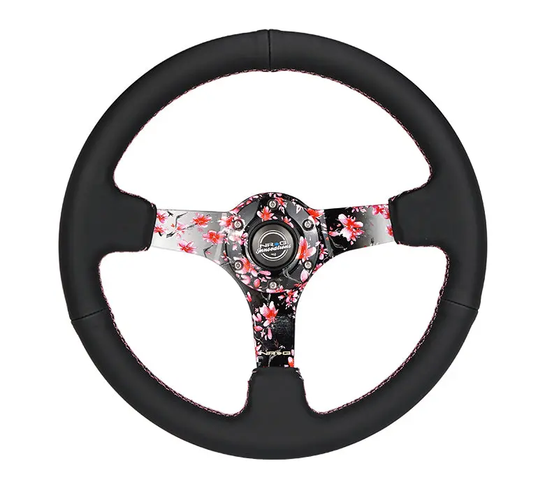 Nrg Steering Wheel - 350Mm Sakura Floral Hydro-Dipped - Pink Suede W/ Black Stitch - Rst-036Sak-R 1