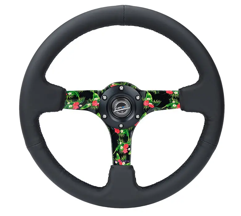 Nrg Steering Wheel - 350Mm Black Leather - Forrest Wang Edition, 5Mm Floral Spoke, 3" Depth -  Rst-036Trop-R 1