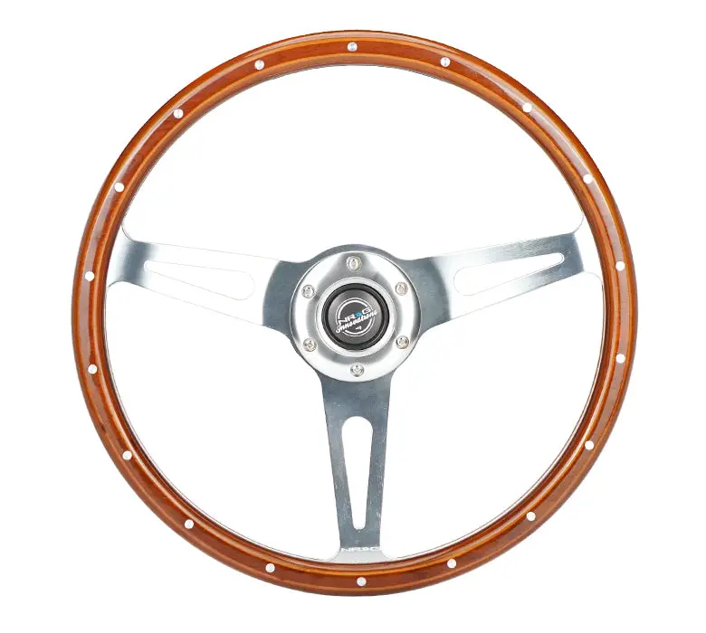 Nrg Steering Wheel - Reinforced Classic Dark Wood Grain - 360Mm - 3 Spoke Center In Chrome - Rst-363Sl 1