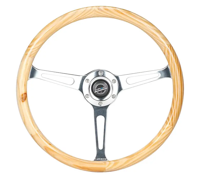 Nrg Steering Wheel - 380Mm Classic Light Wood Grain With Chrome Slit Spokes - Rst-380Rg 1
