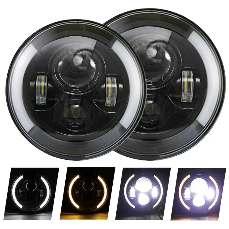 7" Round Led Headlights Half Circle Halo 1