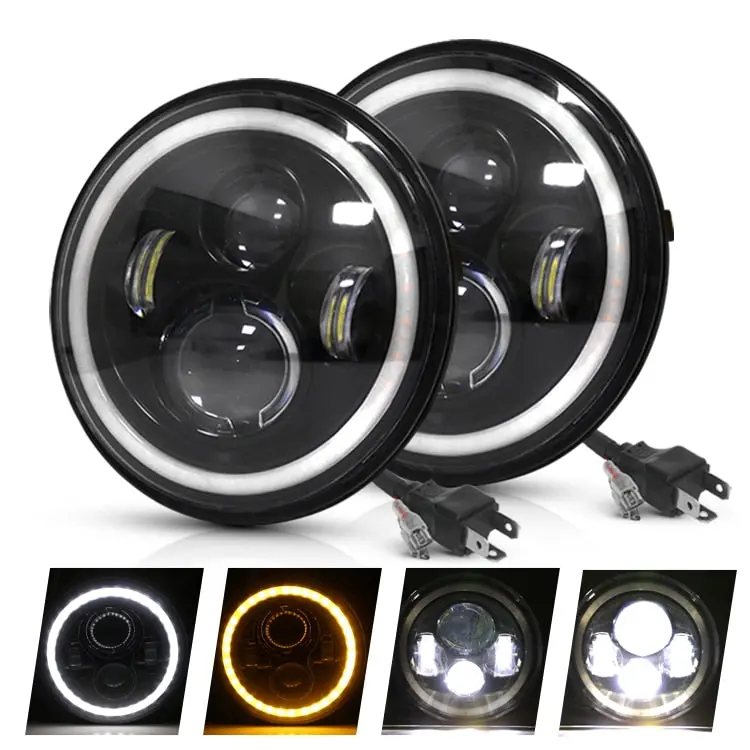 7" Round  Led Headlights Full Circle Halo 1