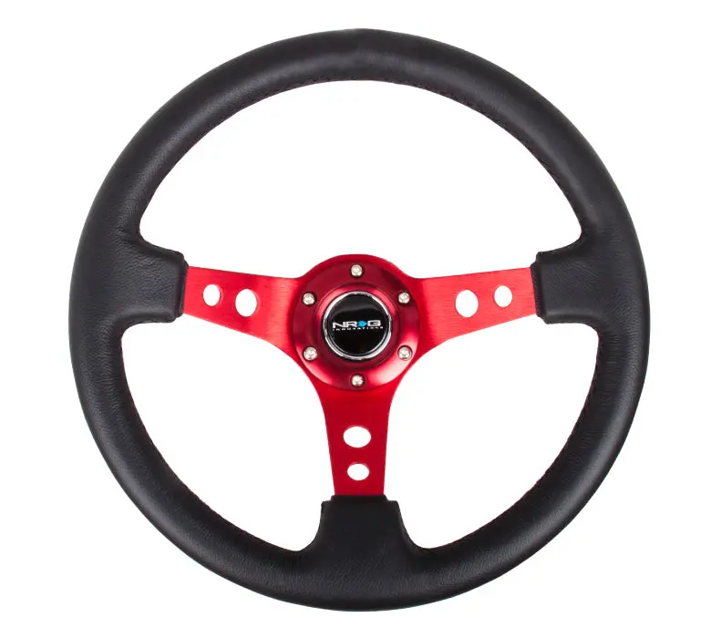 Nrg Steering Wheel - 350Mm Black Leather Sport - Red Spoke, 3" Deep - Rst-006Rd 1