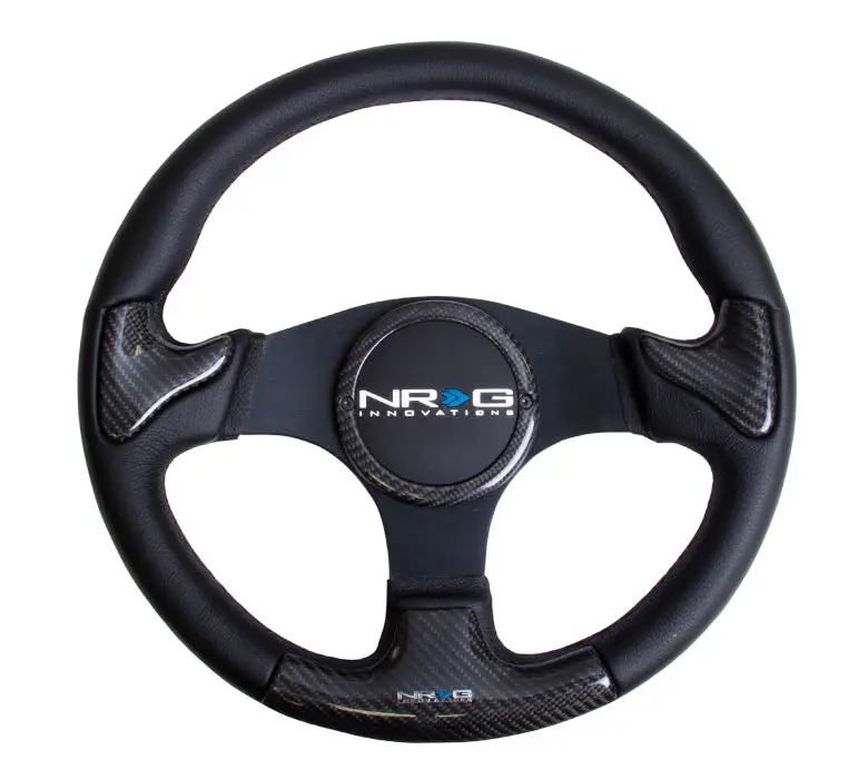 Nrg Steering Wheel - 350Mm Carbon Fiber W/ Leather Wrap & Rubber Cover Horn Button - St-014Cfbk 1