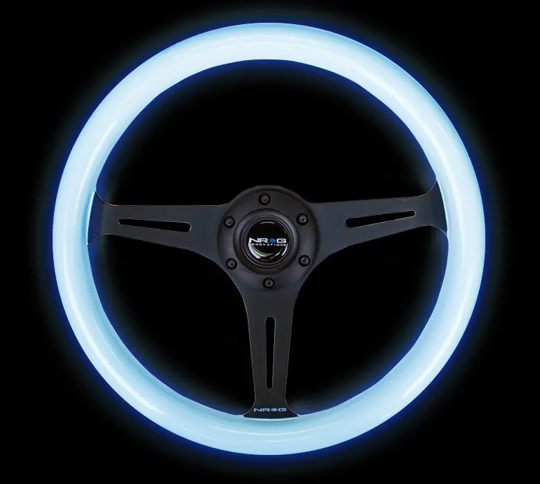 Nrg Steering Wheel -  Luminor 350Mm - Classic Wood Grain, Black Spokes & Blue Glow Grip - St-015Bk-Gl/Bl 1