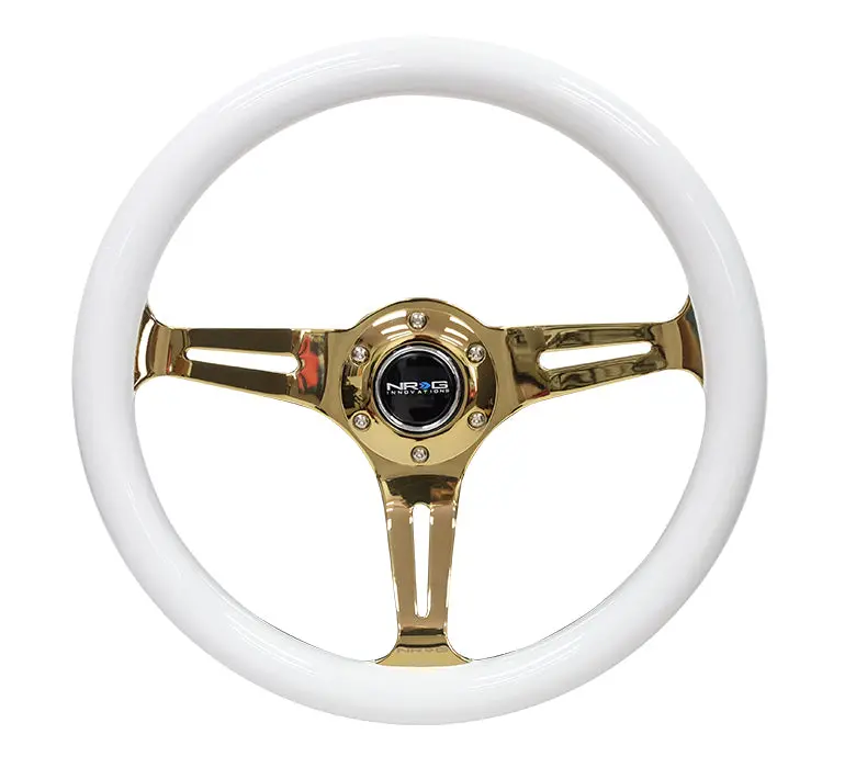 Nrg Steering Wheel - 350Mm White Wood Grain Wheel With Gold Chrome Spokes - St-015Cg-Wt 1