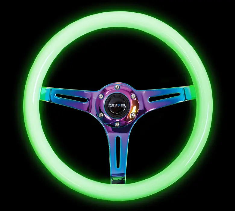 Nrg Steering Wheel - Luminor 350Mm - Neo Chrome Spokes & Glow-In-Dark Wood Grip -St-015Mc-Gl 1