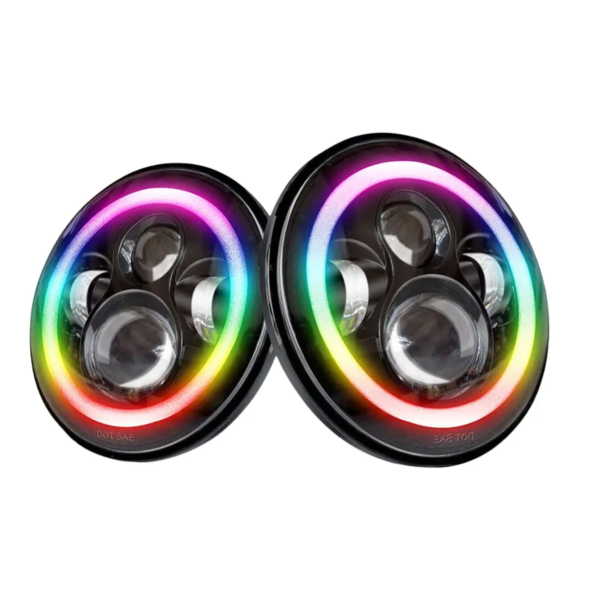 "7'' Rgb Halo Led Headlights, Bluetooth Controlled - Upgrade Kit For Kei Trucks 1