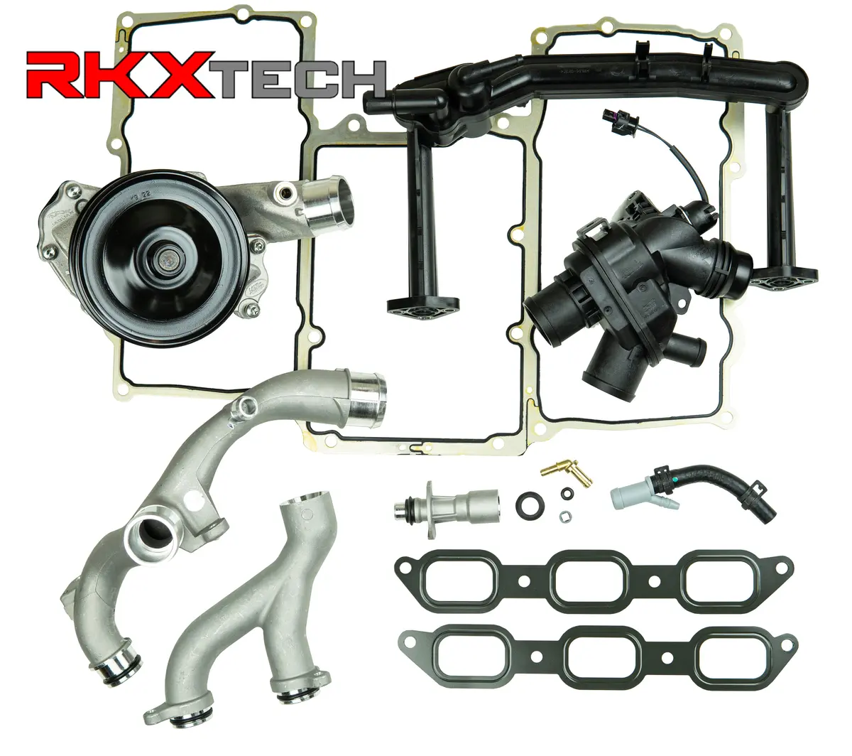 Rkx Upgraded Metal / Oem Water Pump Coolant Pipe Set Thermostat Gaskets 3.0L Jlr 1