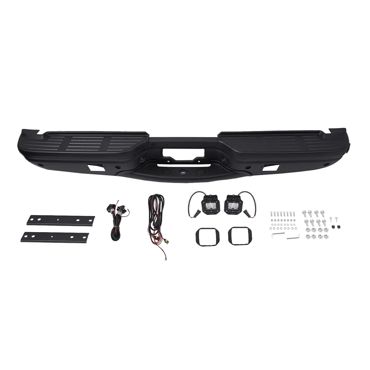 Black Rear Step Bumper W/ Light Fit For Ford F250 F350 99-07 W/ Park Assist Hole 1
