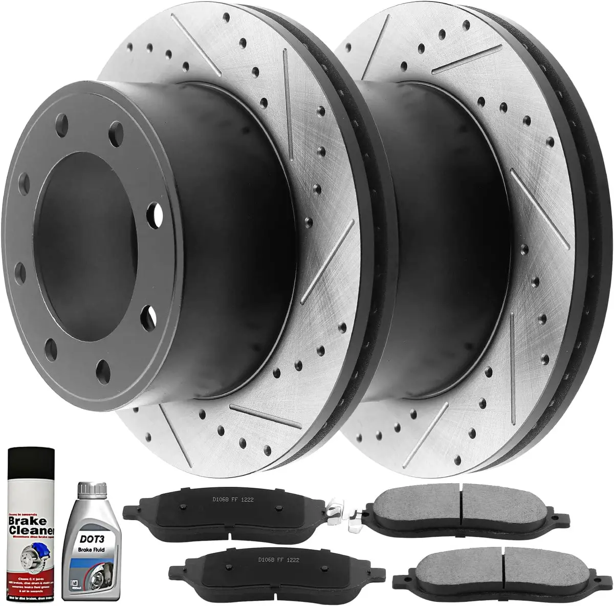 New Set Rear Drilled Slotted Rotors Ceramic Pads Ford F-350 F-250 Super Duty 1