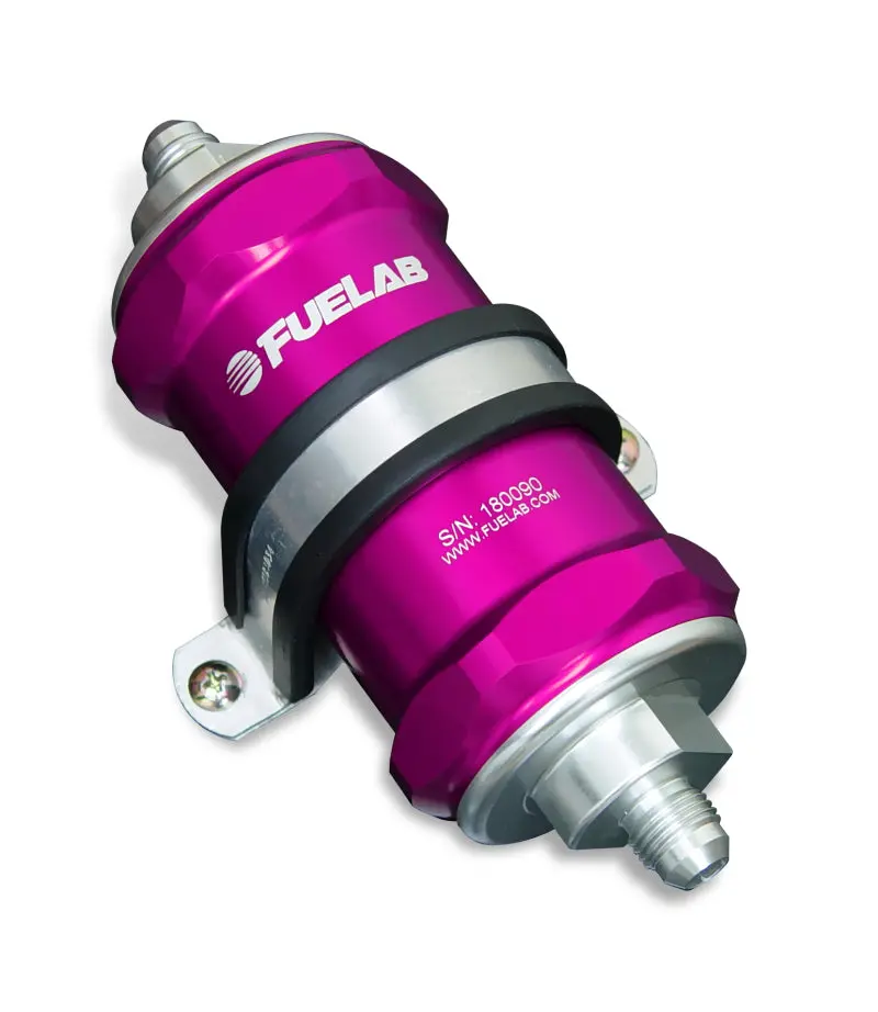Fuelab 818 Inline Fuel Filter – -12An Fittings, 100-Micron Stainless Steel, Purple Housing 1